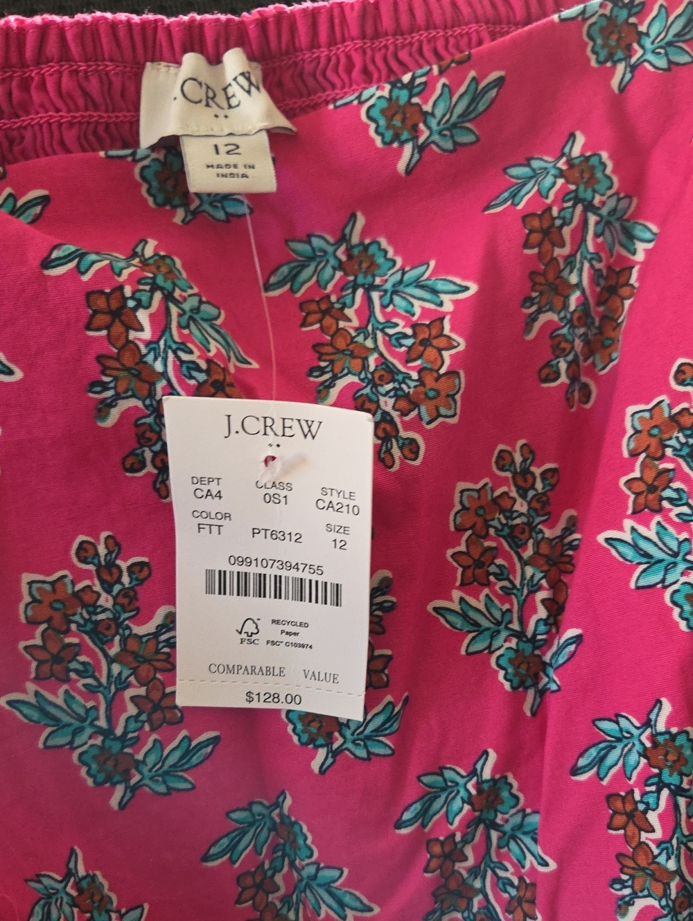 J. Crew Hot Pink Floral Sundress with Teal Accents